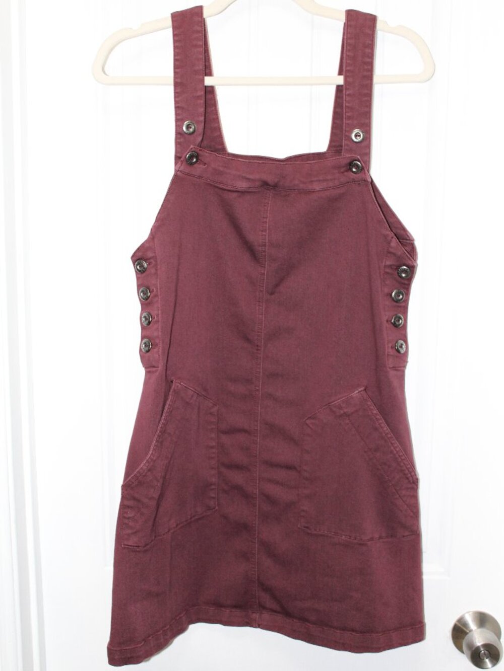 CELEBRITY PINK Juniors Burgundy Denim Adjustable Mini Romper Size Small  (30-8)